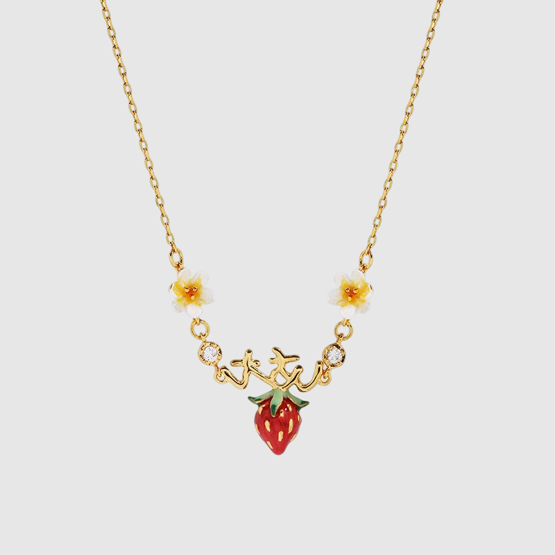 Sweet Strawberry Necklace Hand-painted Enamel Glaze New Mori Minority Clavicle Chain