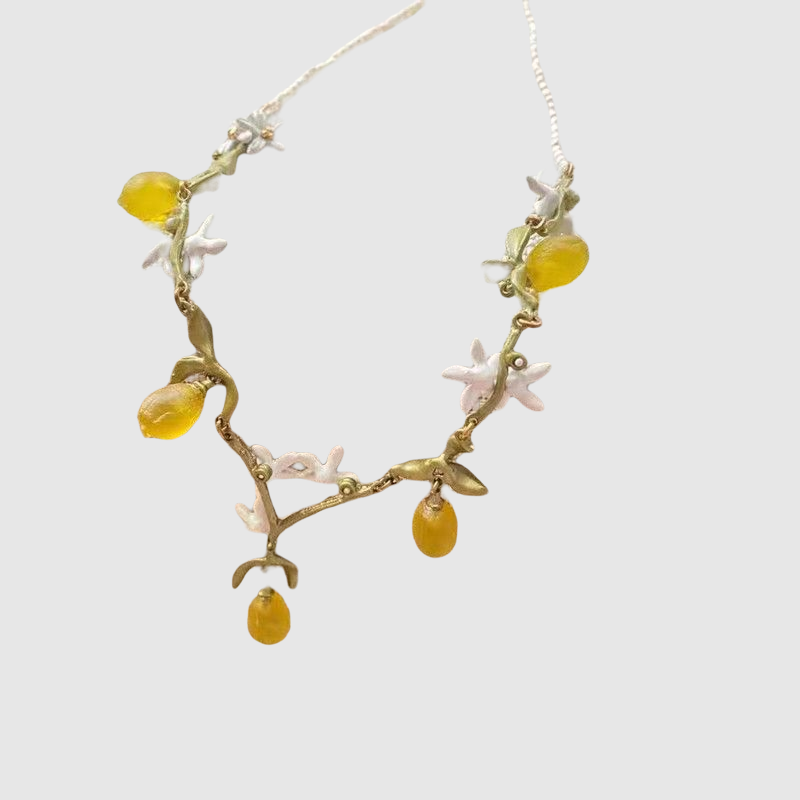 Fashion Elegant Natural Lemon Flower Plant Series Pearl Chain Necklace