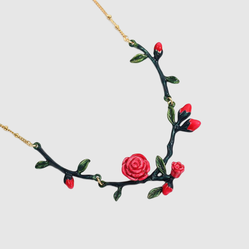 Enamel Thorns Rose Women's Flower Necklace