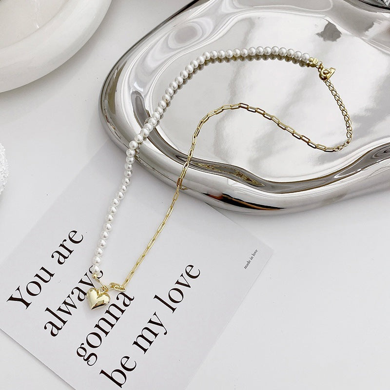 Gold Love Bead Necklace Girls Small Fragrance Light Luxury Clavicle Chain
