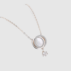 Sterling Silver  Fritillary Shell Night Comes Double Full Moon Necklace Clavicle Chain Pendant Jewelry