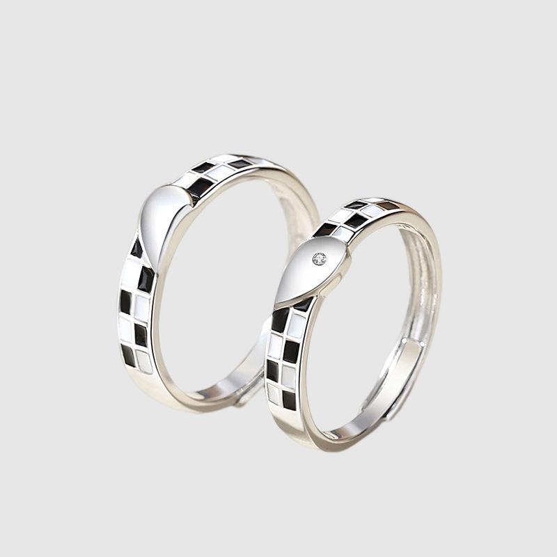 New Black and White Checkerboard design stitching love couple ring
