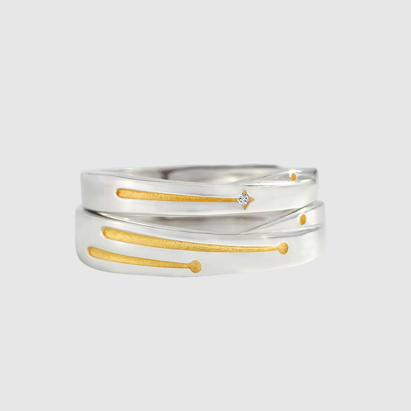 Planet Falling Couple Ring Creative Geometric Ring