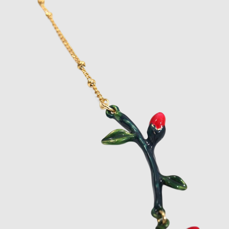 Enamel Thorns Rose Women's Flower Necklace