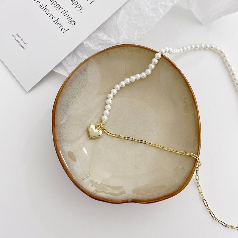 Gold Love Bead Necklace Girls Small Fragrance Light Luxury Clavicle Chain