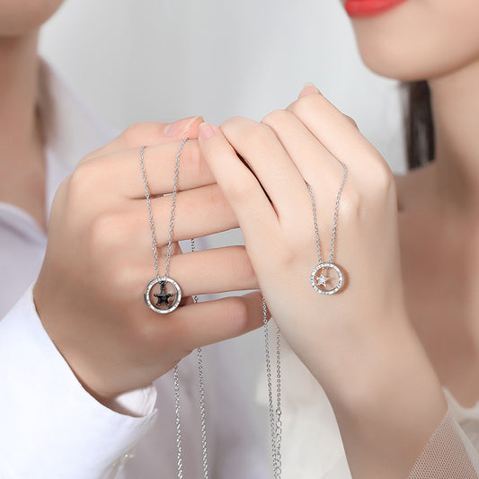 Star Wish Couple Necklace | Silver Galaxy Design | Collarbone Chain | Valentine Gift for Girlfriend