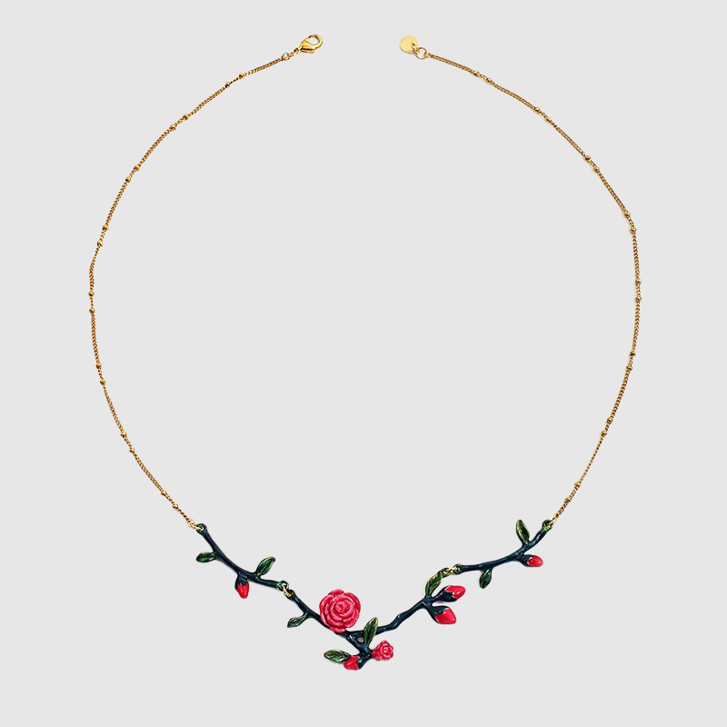 Enamel Thorns Rose Women's Flower Necklace