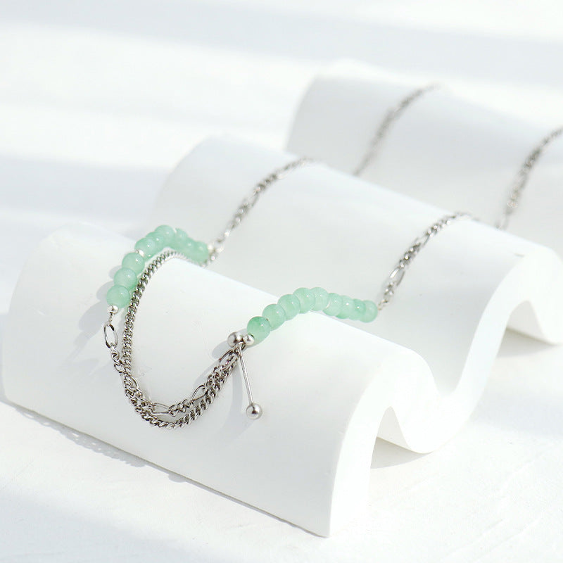 Mint Green Glass Silver Vintage Hip Hop Necklace