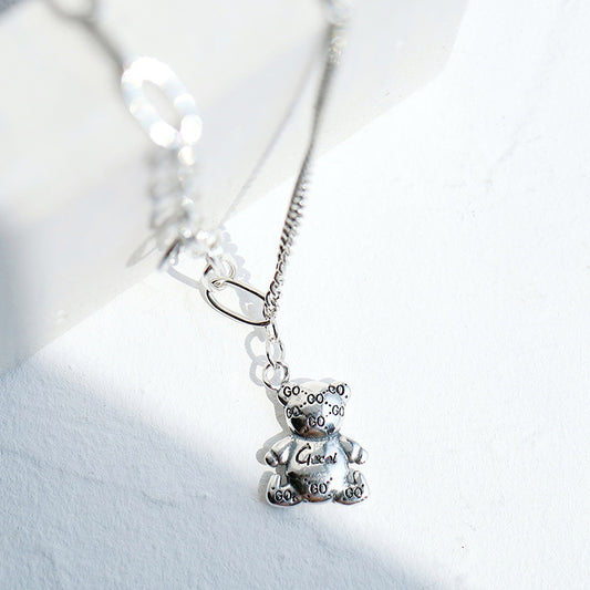 Bear Pendant Necklace | Double Chain Hip Hop | Silver Collarbone Chain | Girlfriend Gift
