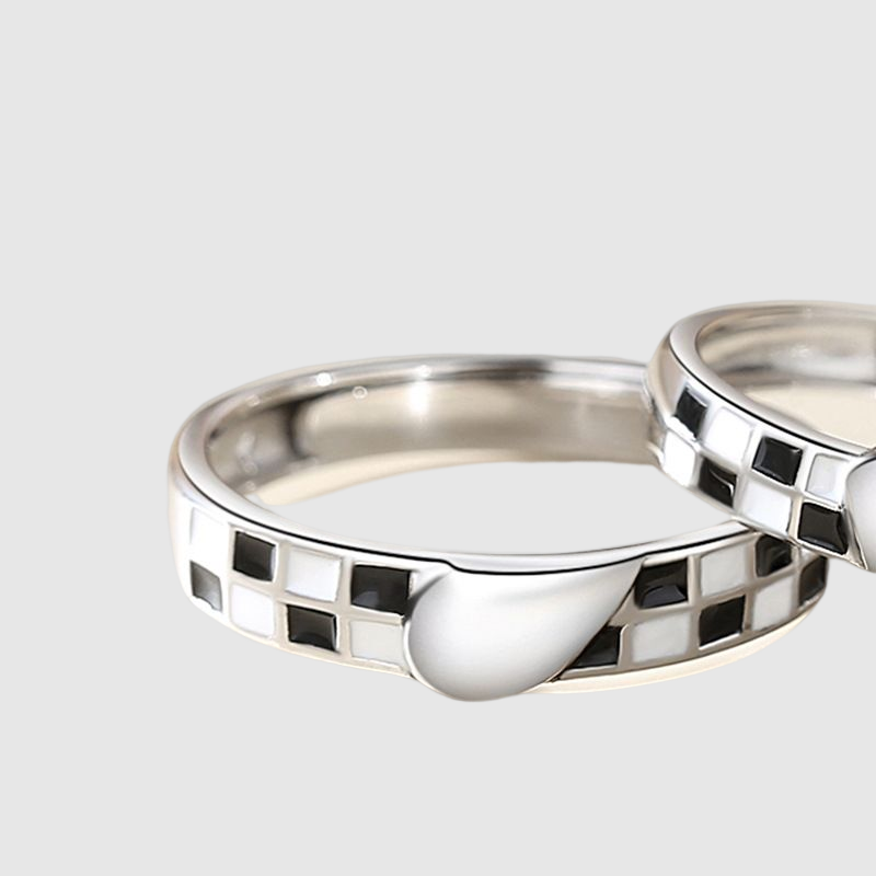 New Black and White Checkerboard design stitching love couple ring