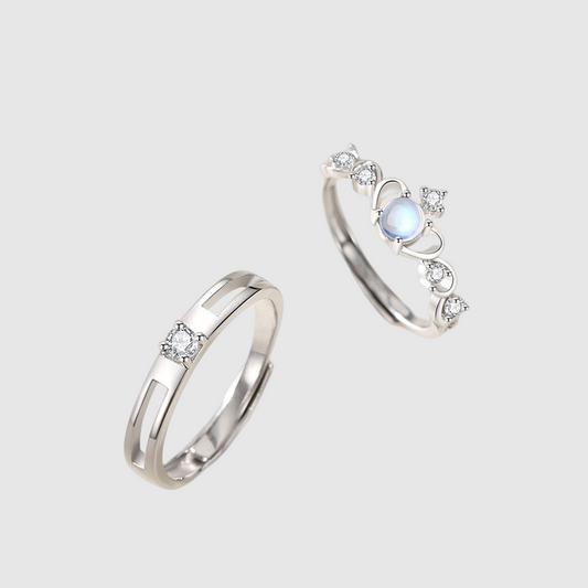 Stone Couple Ring Niche Design  Crown Pair Ring Valentine's Day Gift