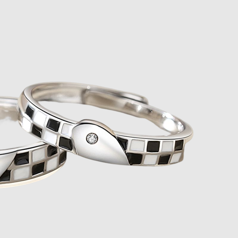 New Black and White Checkerboard design stitching love couple ring