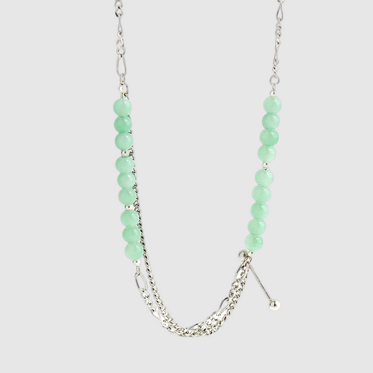 Mint Green Glass Silver Vintage Hip Hop Necklace