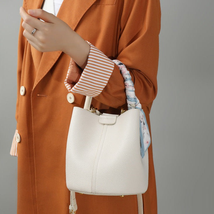 New handbags Women's crossbody bag light luxury leather hand bucket bag