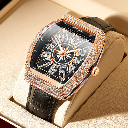 Square full of stars glow-in-the dark wine cask fashion men full of diamond British watch diamond business