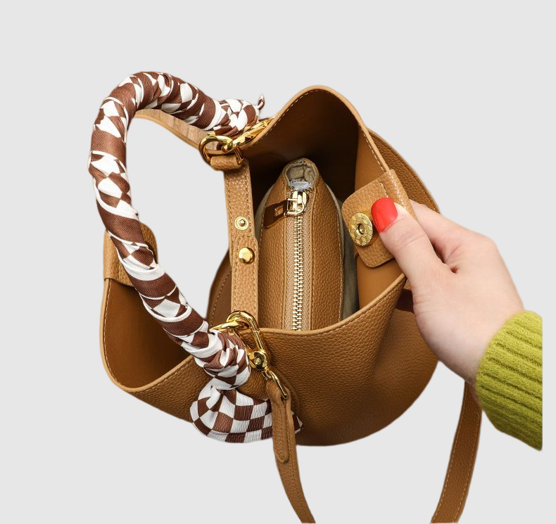 New handbags Women's crossbody bag light luxury leather hand bucket bag