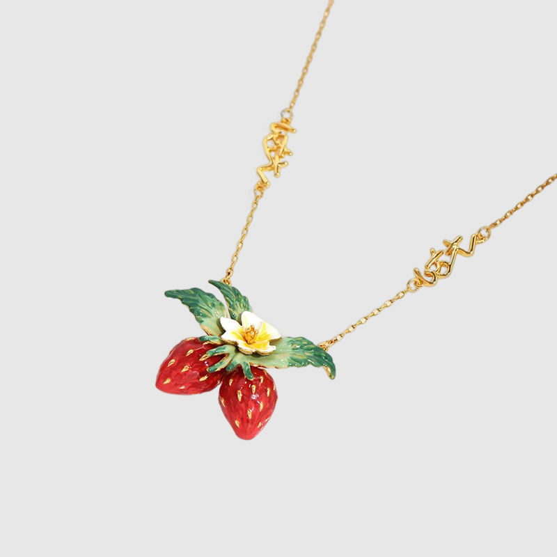 Sweet Strawberry Necklace Hand-painted Enamel Glaze New Mori Minority Clavicle Chain
