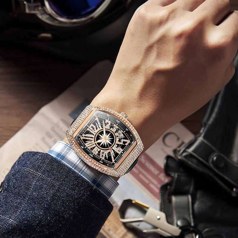 Square full of stars glow-in-the dark wine cask fashion men full of diamond British watch diamond business