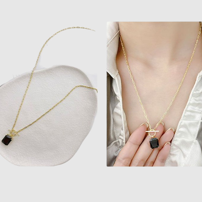 Square Geometric Black Zircon Clavicle Chain Girlfriend Birthday Gift